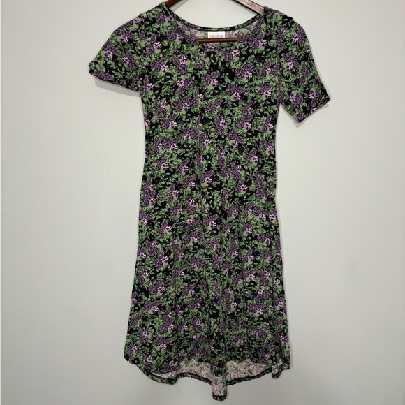 LuLaRoe - Floral Short Sleeved Maxi Dress - Girls 12 - Purple and Green - Picture 1 of 3